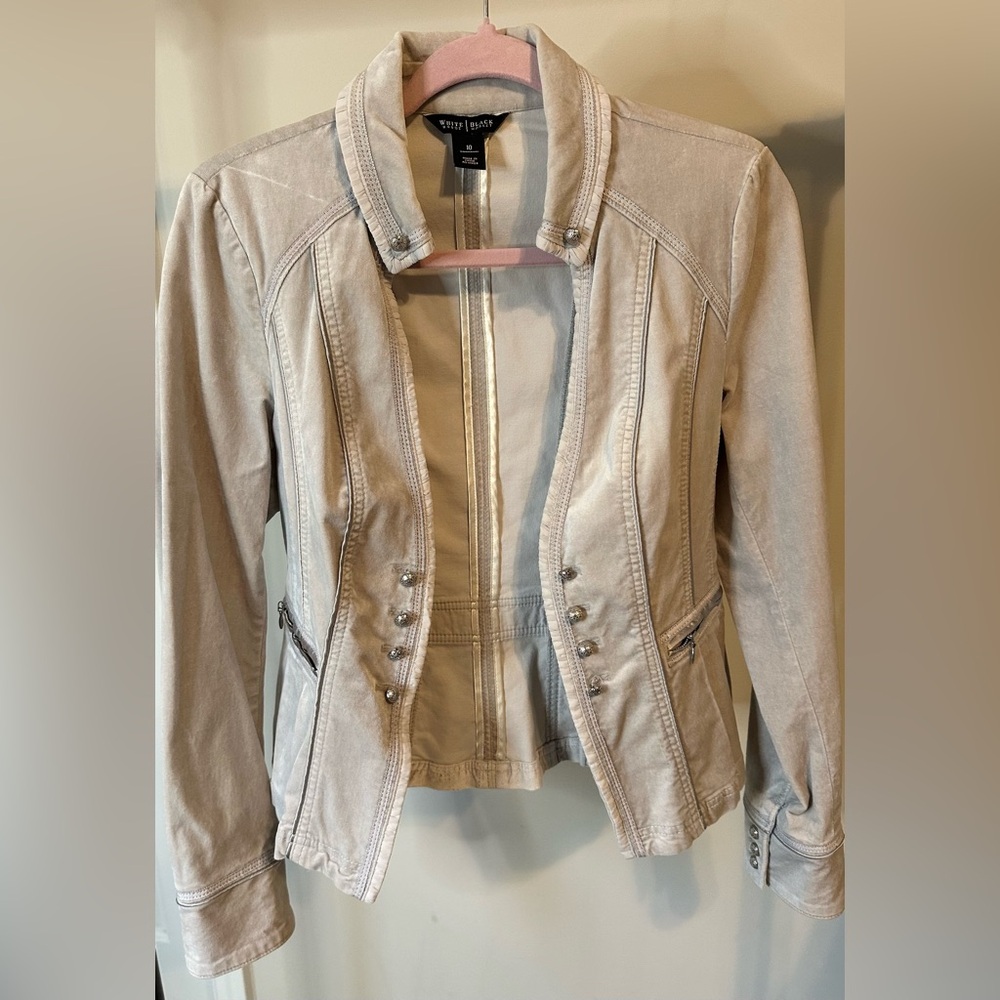 White House Black Market Velvet Jacket, Size 10, Light Gray/Silver